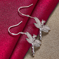 Luxury 925 Sterling Silver Exquisite Dragonfly Earrings, Elegant Dangling Long Earrings for Women, Fashion Jewelry, Wedding Gift