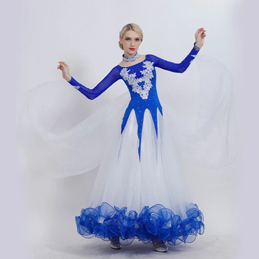 

2021 Ballroom Dance Dress New Adult Senior Embroidery Big Swing Dress Women Latin Waltz Tango Dance Stage Performance Costumes