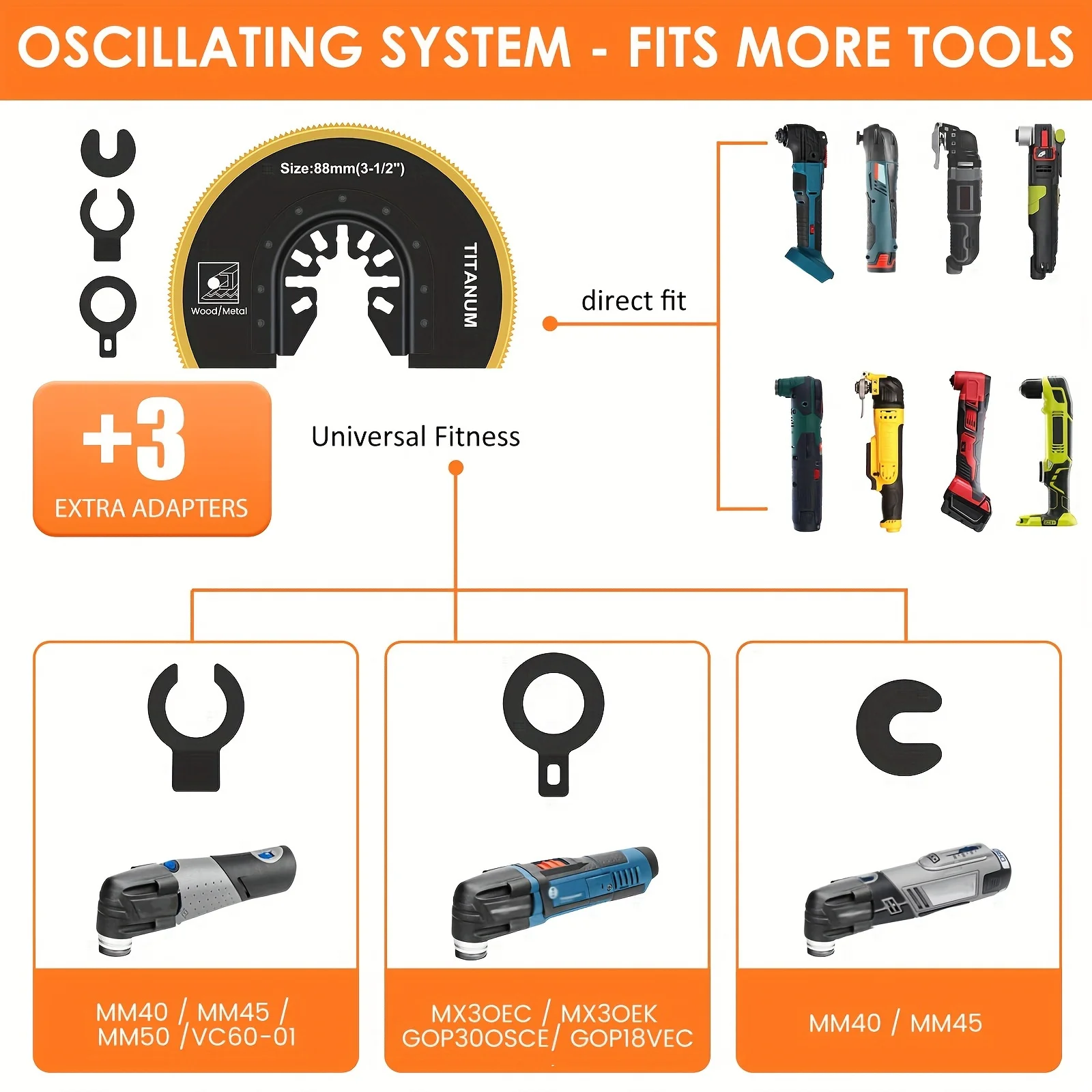 Conjunto de lâminas de serra oscilante universal, semi círculo titânio bimetálico, segmento multiuso, 4pcs