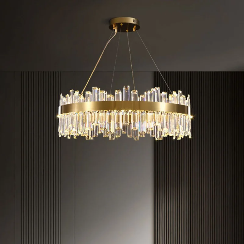 Gold crystal Ring chandelier Modern round golden pendent lamp For Hotel hall villa living room dining room kitchen island lights
