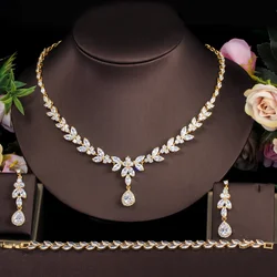 ThreeGraces 3Pcs Shiny Water Drop CZ Wedding Necklace Earrings and Bracelet Luxury Prom Costume Jewelry Set for Women JS629