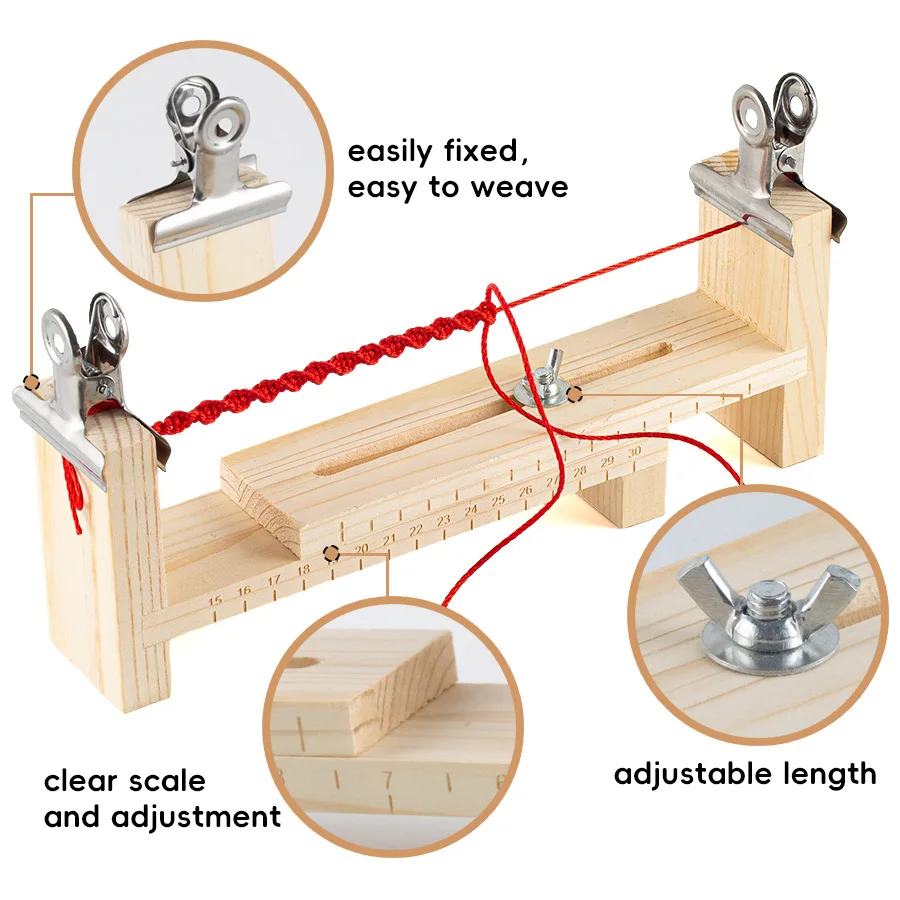 Bracelet Weaving Loom - Wooden Craft Stand for Macrame Cord & Jewelry Making Tools view 2