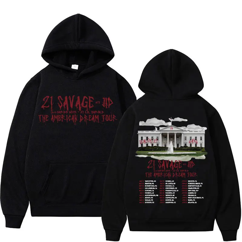 Rapper 21 Savage - The American Dream Tour 2024 Concert Pullovers Hoodies Men Women Vintage Gothic Long Sleeve Sweatshirt Hoodie