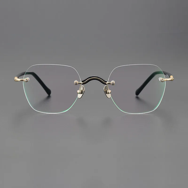 Japanese Brand Titanium Rimless Glasses Frame Men Women Polygon Optical Prescription Eyeglasses Myopia Spectacles Read Eyewear