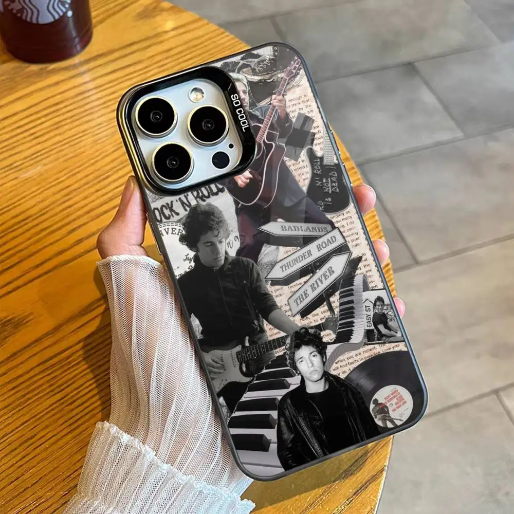 Guitarrista b-bruce s-springsteen 80s capa de telefone para iphone17, 16,15,14,13,12 pro max preto doce fosco capa à prova de choque