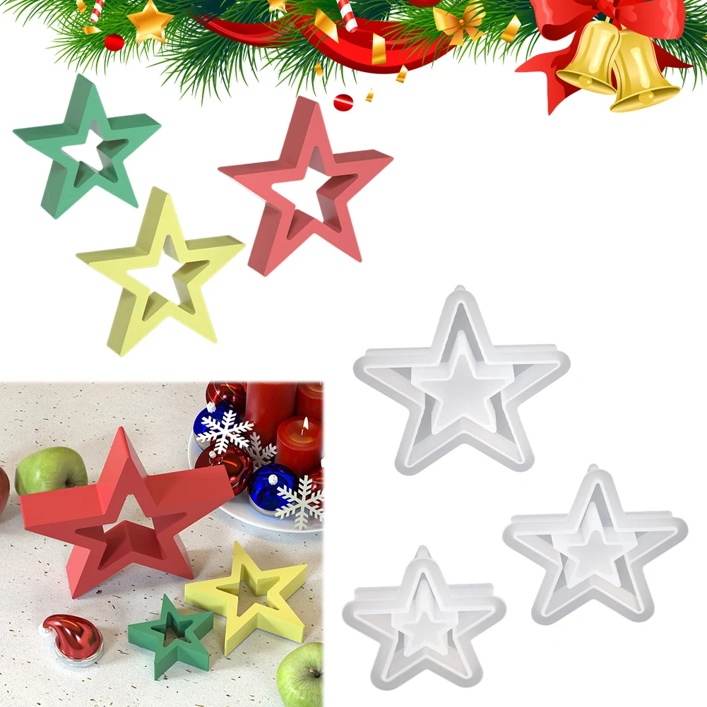 1/3 قطعة نجوم عيد الميلاد قالب من السيليكون ثلاثية الأبعاد الجوف ستار قالب شمع عيد الميلاد قوالب الصب لتقوم بها بنفسك سطح المكتب عيد الميلاد الحرف