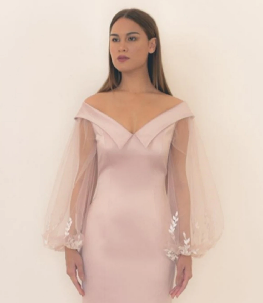 Robe de soirée en satin à manches longues en organza, robes de Rhélégantes, robe de soirée formelle, longueur de rinçage, hors de l'initiative