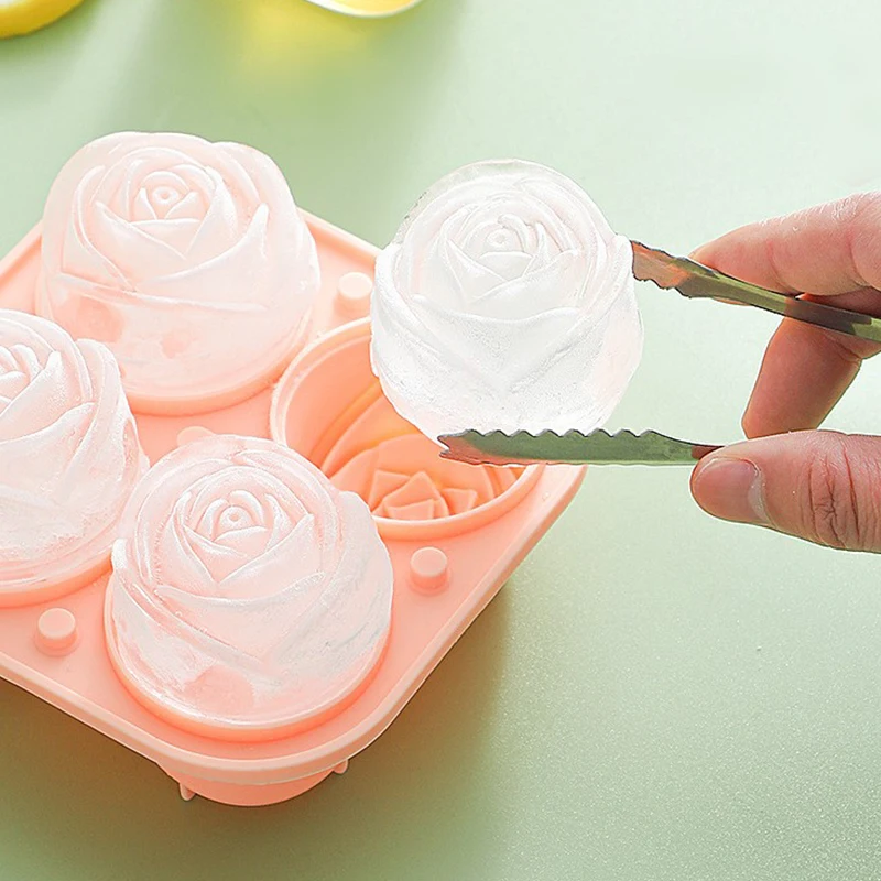 4 buracos 3D Rose Ice Cube Silicone Mold Maker Sorvete Bandeja de bolo Ferramentas DIY