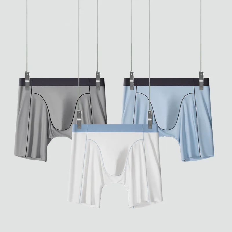 

Mens Boxer Shorts Slim Ice Silk Panites Seamles Underwear Man Breathbale U Convex Pouch Extended Long Underpant Plus Size XL-5XL