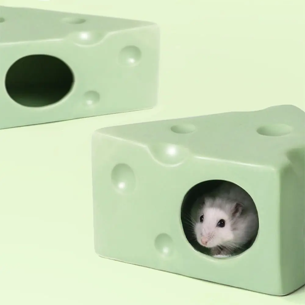 Creative Hamster Hideout Cheese Shape Decorative Ceramics Hamster House Keep Cooling Hiding Hole Hamster Feeder Pet Nesting