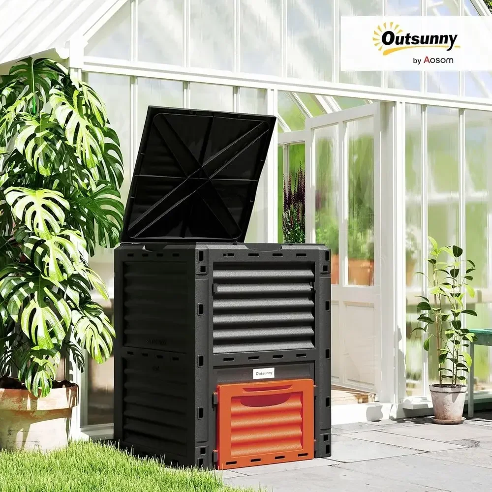 Large 80 Gallon Outdoor Compost Bin for Creating Fertile Soil with Easy Assembly, Orange