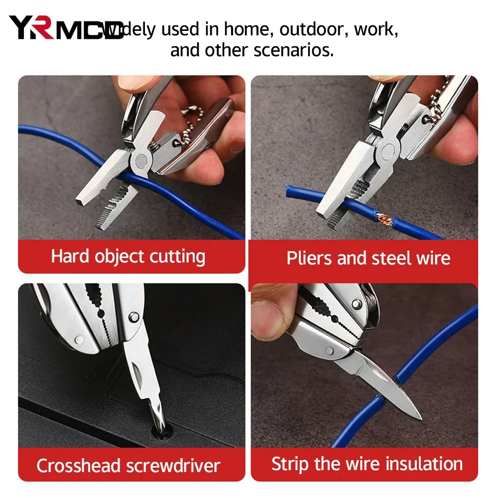 Multifunctional Pliers Portable Stainless Steel Multi-Tool Pliers Knife Keychain Screwdriver for Outdoor Camping RV Car Tools
