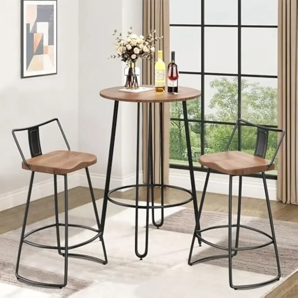 Ensemble de table et de chaises de bar avec comptoir, table de bar moderne, recommandé pour la cuisine, 3 pièces