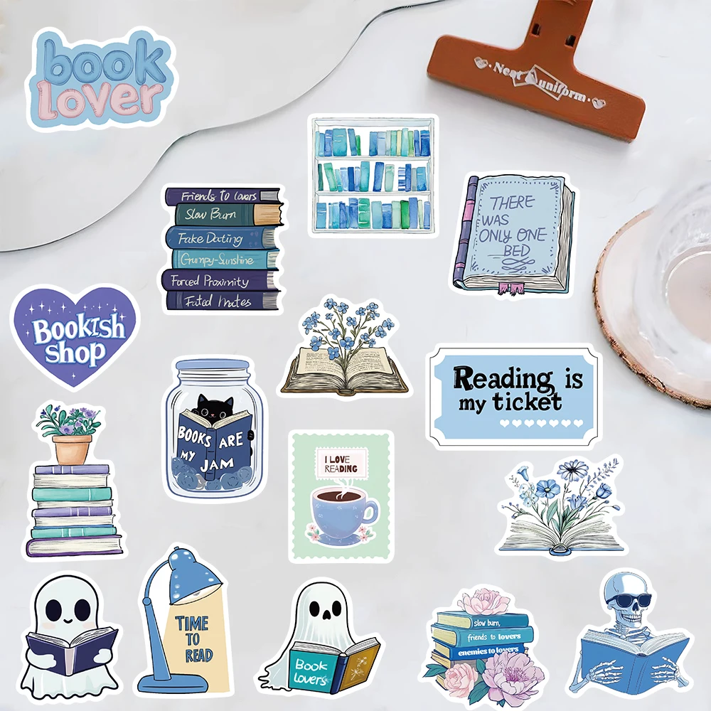 50PCS Blue Bookish Sticker Computer Graffiti DIY Case Desktop Phone Creative Art Picture Community DIY Decoration Stickers