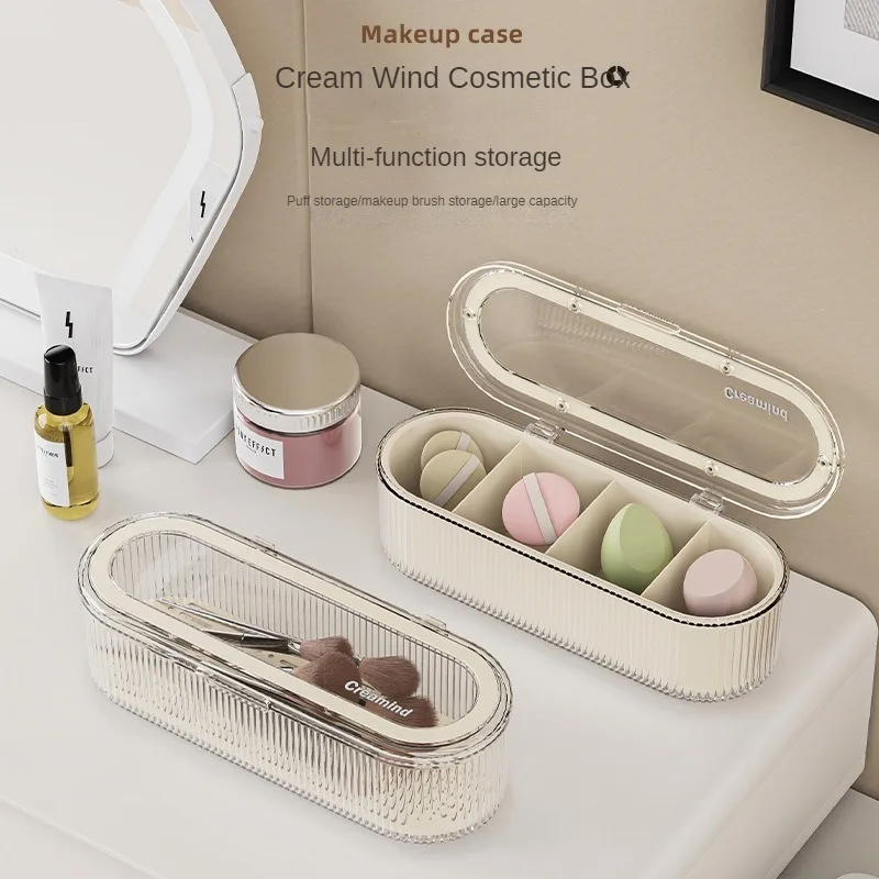 Creative Grid Makeup Brush Storage Box Dustproof and High-end Dressing Table Organizer Box Large Capacity Powder Puff Makeup Box