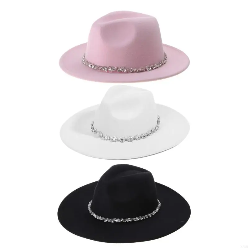 

N5KB Cowboy Hat with Rhinestones Western Cowgirl Hat Rhinestones Strip Decorations