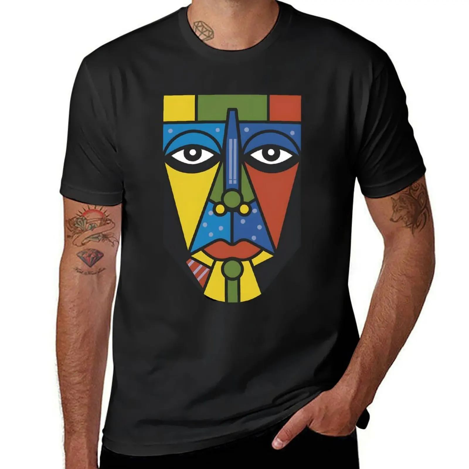 Copy of cubist face with exaggerated geometric shapes..sticker. T-Shirt summer top anime clothes mens champion t shirts