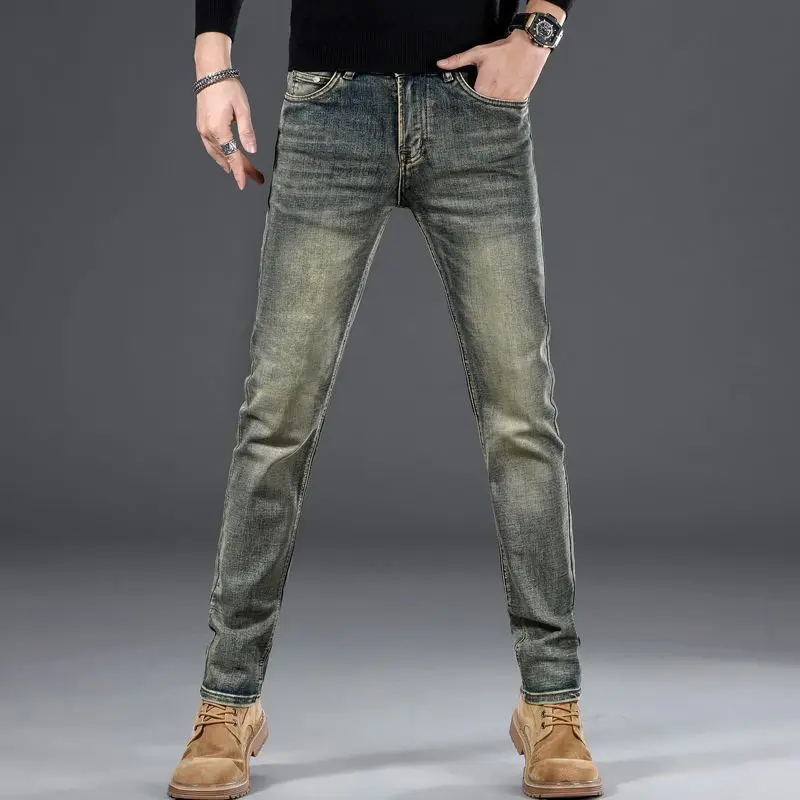 Neue Marke Retro Jeans Herrenmode Frühjahr und Herbst Neue Kleine Füße Dünne Elastische Gerade Vintage Mann Kleidung Hosen