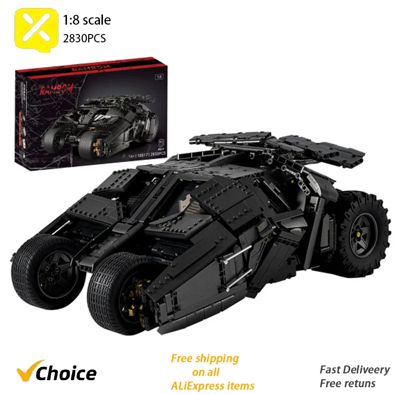 Os blocos de construção de motocicleta Batmobile para meninos, Tumbler, BatPod, Power Bricks de alta tecnologia, modelo de kit DIY, brinquedos para adultos, 2830 unidades, 1:8