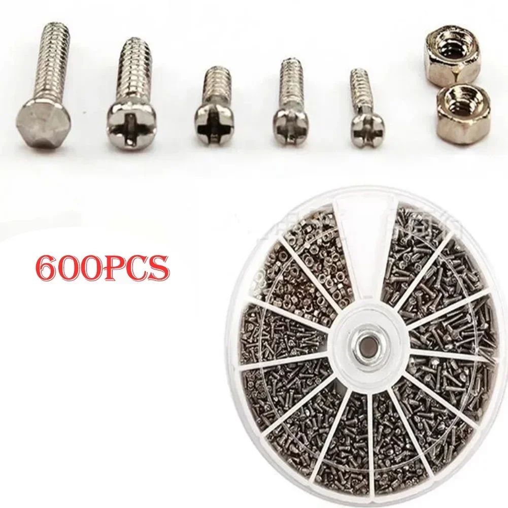 Nuts Bolts Small Screw Replacement 46g 600 Pcs Kits Nickel Plated Parts For Repairs Practical Replace Top Sale