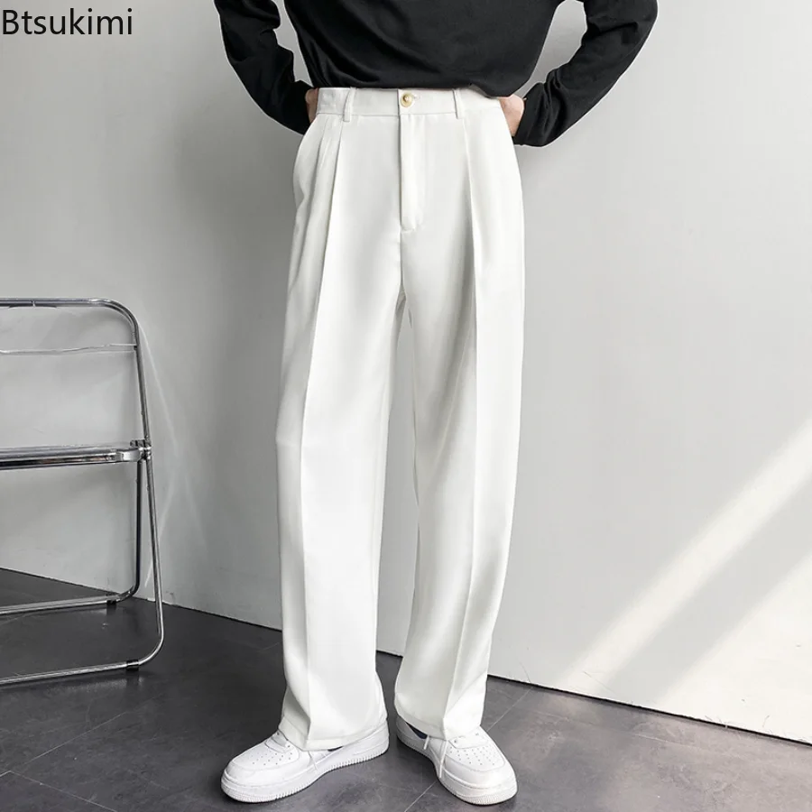 2026 New Men's Straight Suit Pants Korean Style Loose Casual Trousers Fashion Draped Baggy Wide Leg Dress Pants Male Streetwear