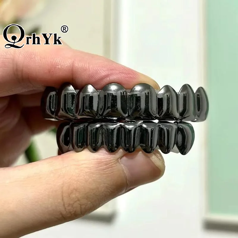 1/2 PCS Glossy Finish Eco Friendly Copper Top Bottom Teeth Grillz Set Anti Slip Silver Gold Teeth Jewelry Cosplay
