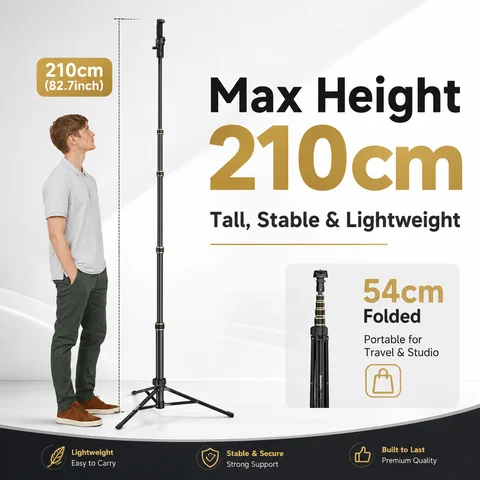 Nefio 210cm Extendable Phone Tripod Selfie Stick with Phone Holder, Lightweight Retractable Tripod Stand for iPhone Android, Liv