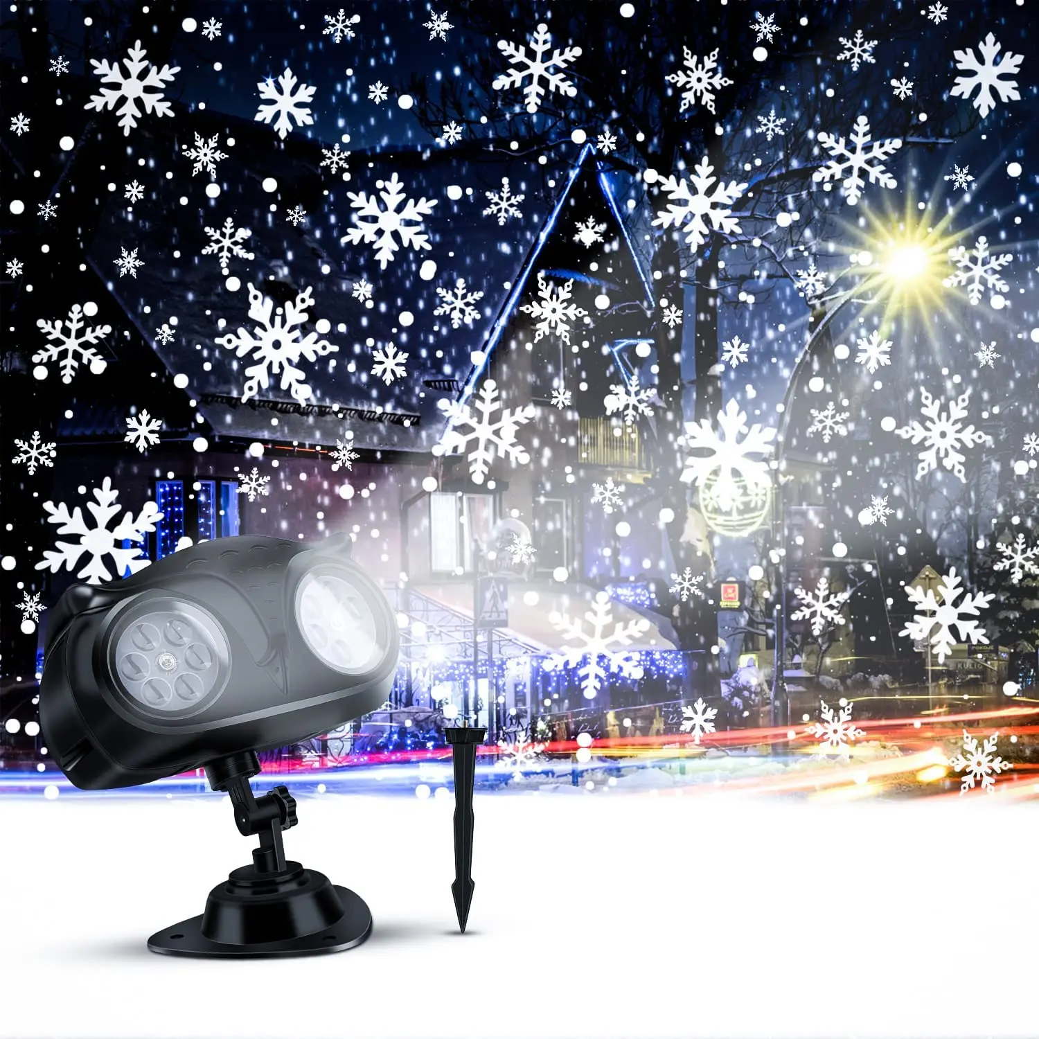 

2 IN 1 Outsoor Snowflake Projector Light Waterproof LED Snowfall Spotlight Rotating Christmas Projection Lamp For Party Holiday