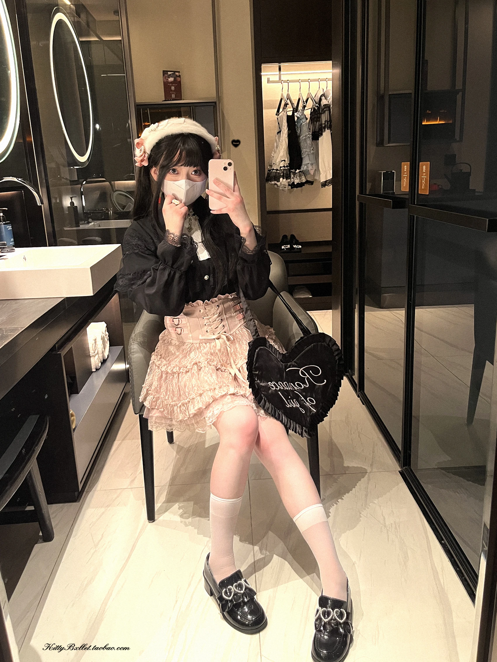 Japanese Mine Style Lace Splicing Short Skirts High Waist Lace-up A-line Heart Leather Buckle Sweet Versatile Mini Skirt Women
