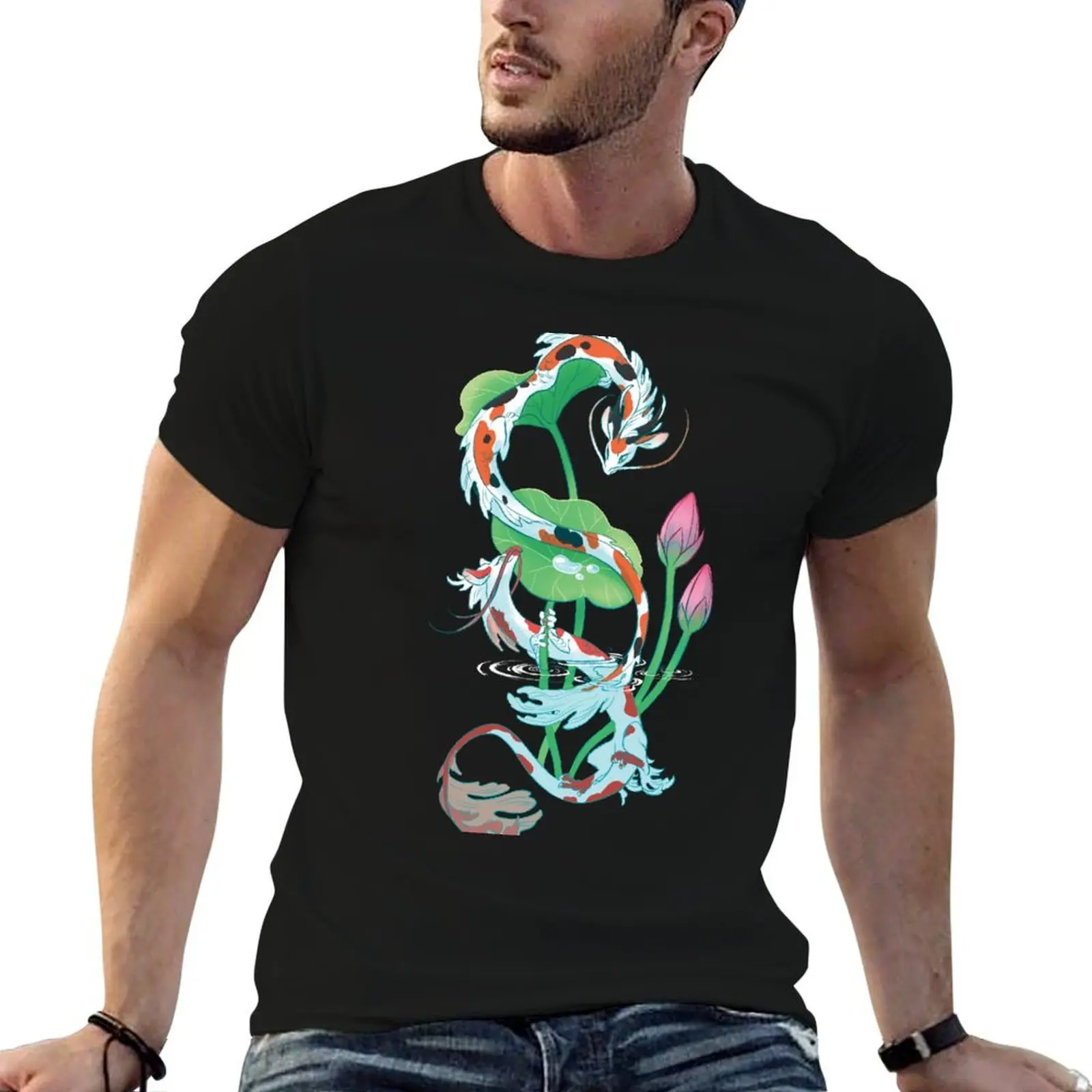 

Koi Dragon Companion T-Shirt cotton t shirt man man t shirt luxury funny t shirts dark humor T-shirt