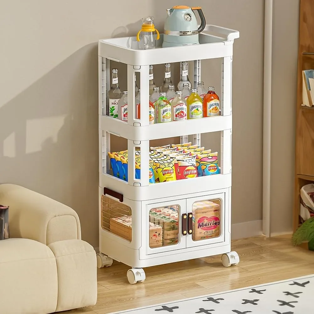 

3-Tier Rolling Utility Cart with Drawer,Plastic Storage Bins with Lids,Multifunctional Storage Organizer with Plastic Shelf &