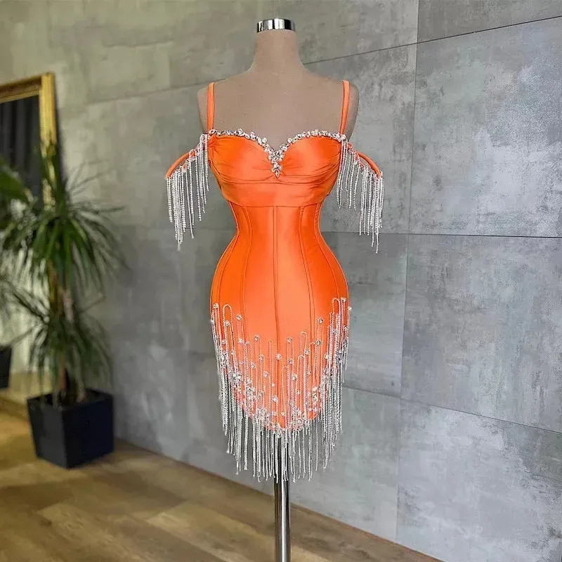 Orange Mermaid Short Homecoming Dresses Luxury Crystals Tasse  Girls Graduation Birthday Party Gow