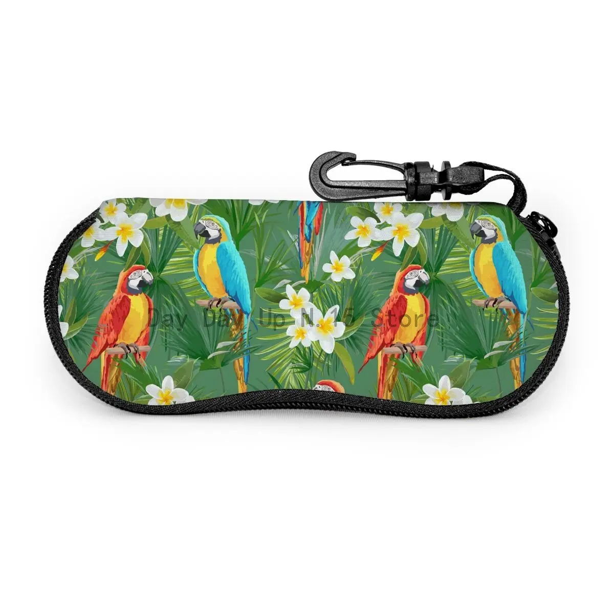 Floral Parrot Sunglasses Soft Case For Women Men Large Zipper Eyeglass Hook Case