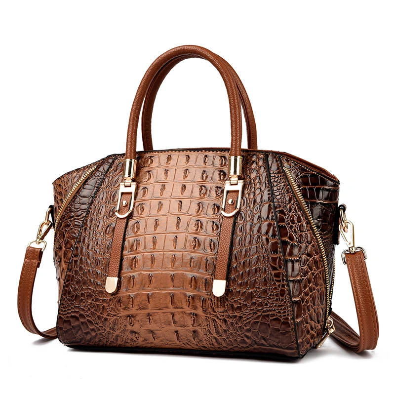 

High Quality Women PU Leather Handbags Messenger Bags Casual Female Crocodile Shoulder Bag Fashion Ladies Zipper Crossbody Bag