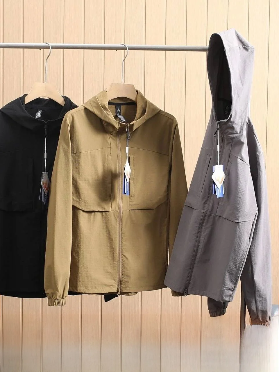Men's Outdoor Jacket Quick Dry Waterproof Windproof 3D Hunt Suit Trim Spring Autumn Fashionable Casual Hooded Long Sleeve