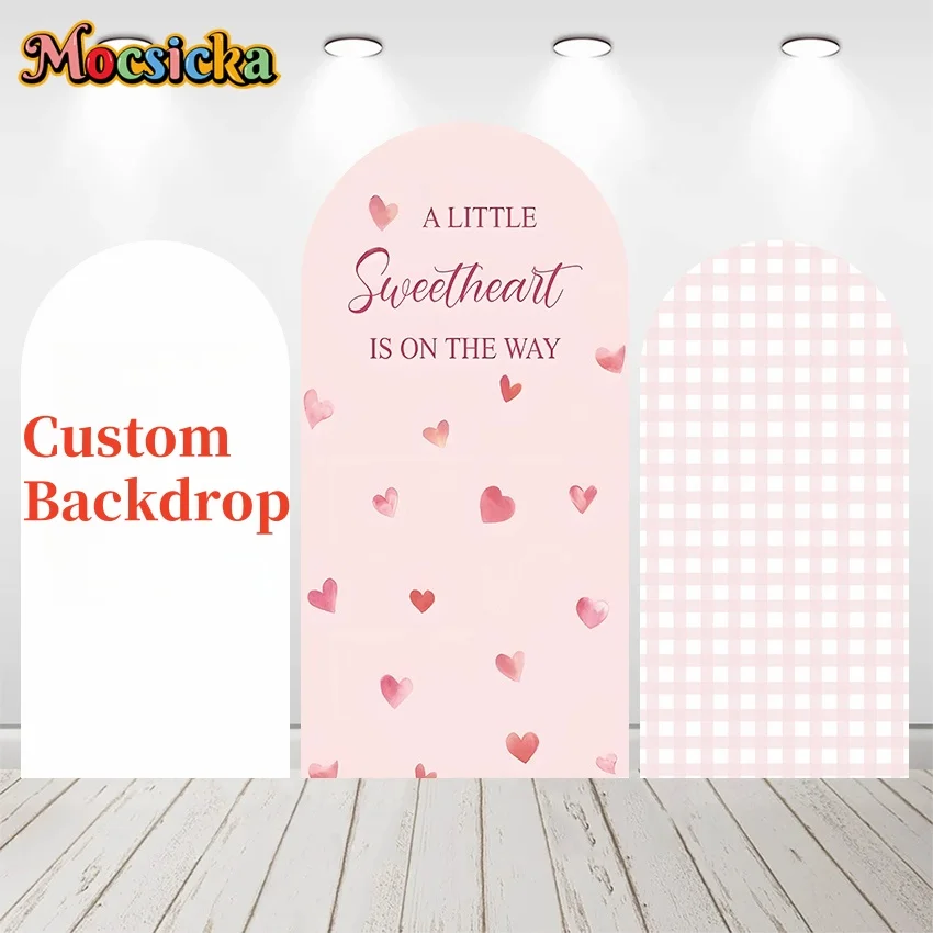 

Mocsicka Backdrop Customize 2-Sided Arch Covers Pink bow Decor Baby Shower Wedding Birthday Party Photo Background