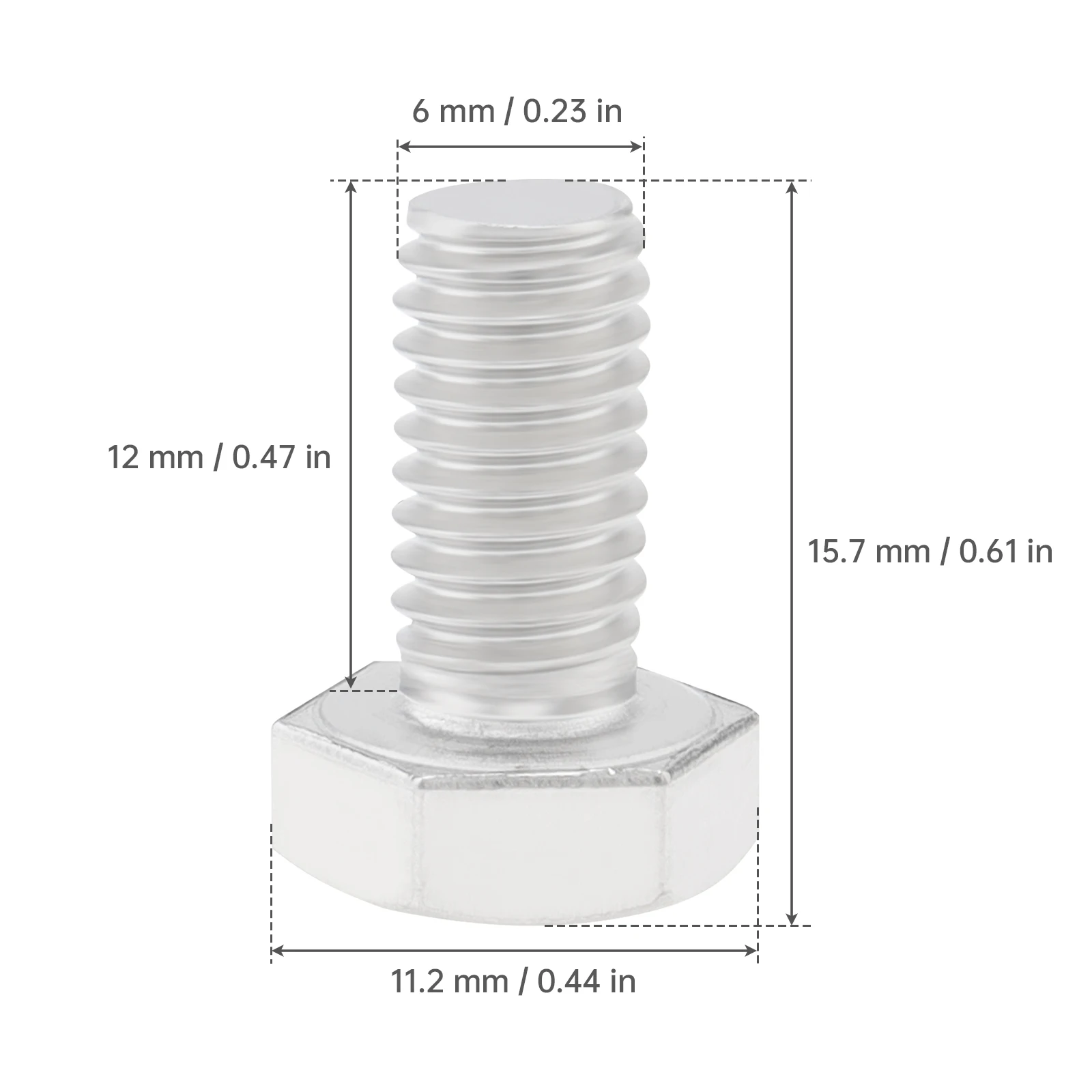 10 pcs External Hex Drive Bolts 304 Stainless Steel M6 x 12 mm Hex Head Bolts