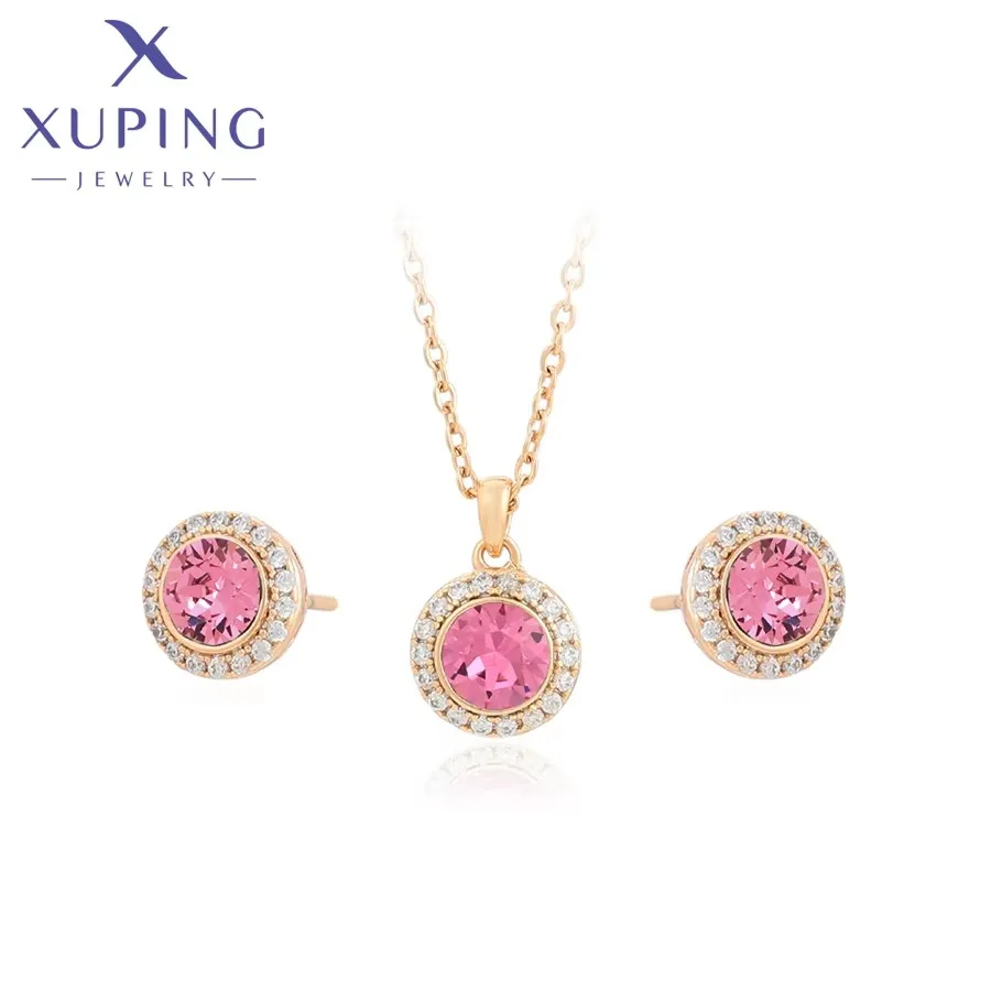 Xuping Jewelry Fashion Round Earring and Necklace Gold Color Charm Crystal Set Women Girl Gift A00755832