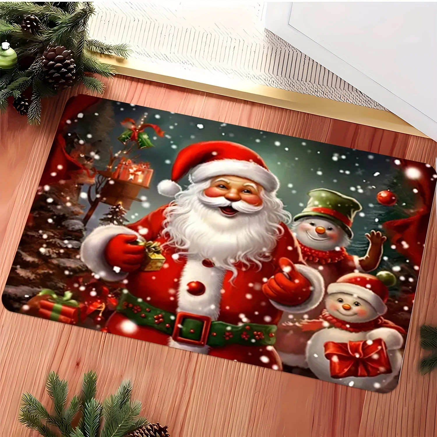 VIKAMA Adorable Santa Claus Doormat Stain-Resistant and Durable Bathroom Toilet Floor Mat Entrance Hallway Rug Home Decor