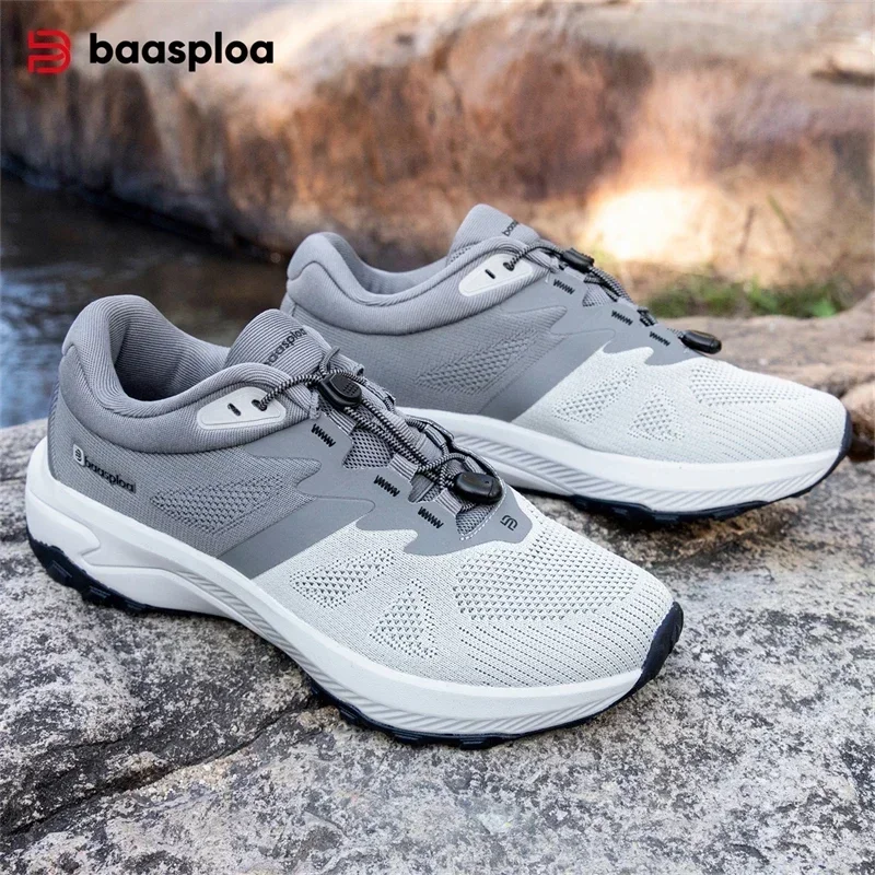 Baasploa Men Hiking Shoes Spring Mesh Breathable Outdoor Sneakers Male New Fashion Comfort Solid Casual Sneakers Non-Slip