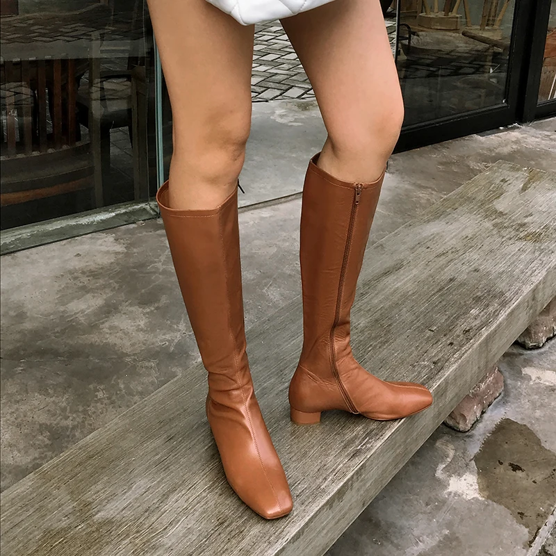 JOZHAMTA Size 33-41 Women Knee High Boots Genuine Leather Chunky Heels Shoes Woman Winter 2023 Luxury Brand Zipper Long Boots