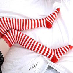 Christmas Red White Stockings Long High Striped Over Knee Socks for Xmas Party Costume Supplies- Free Size