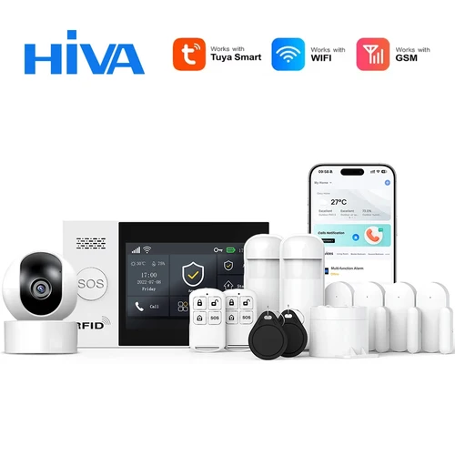 PG-107 Tuya inalámbrico WIFI GSM sistema de alarma antirrobo para el hogar cámara IP PIR Sensor de movimiento Sensor de puerta Kit de alarma de seguridad Control por aplicación