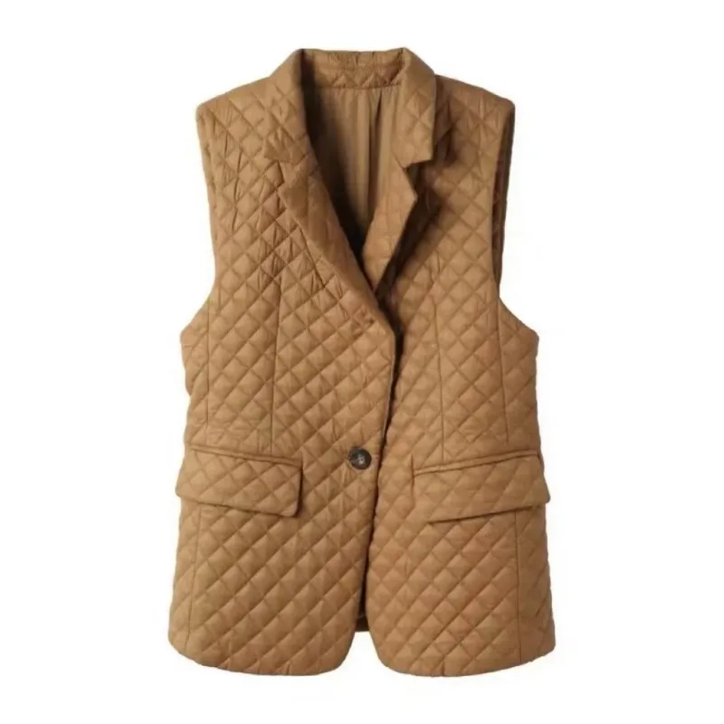 

Quilted Lattice Lapel Cotton Vest Sleeveless Jacket Korean Chic Autumn Winter Coat Loose Warm Waistcoat Solid Vests New