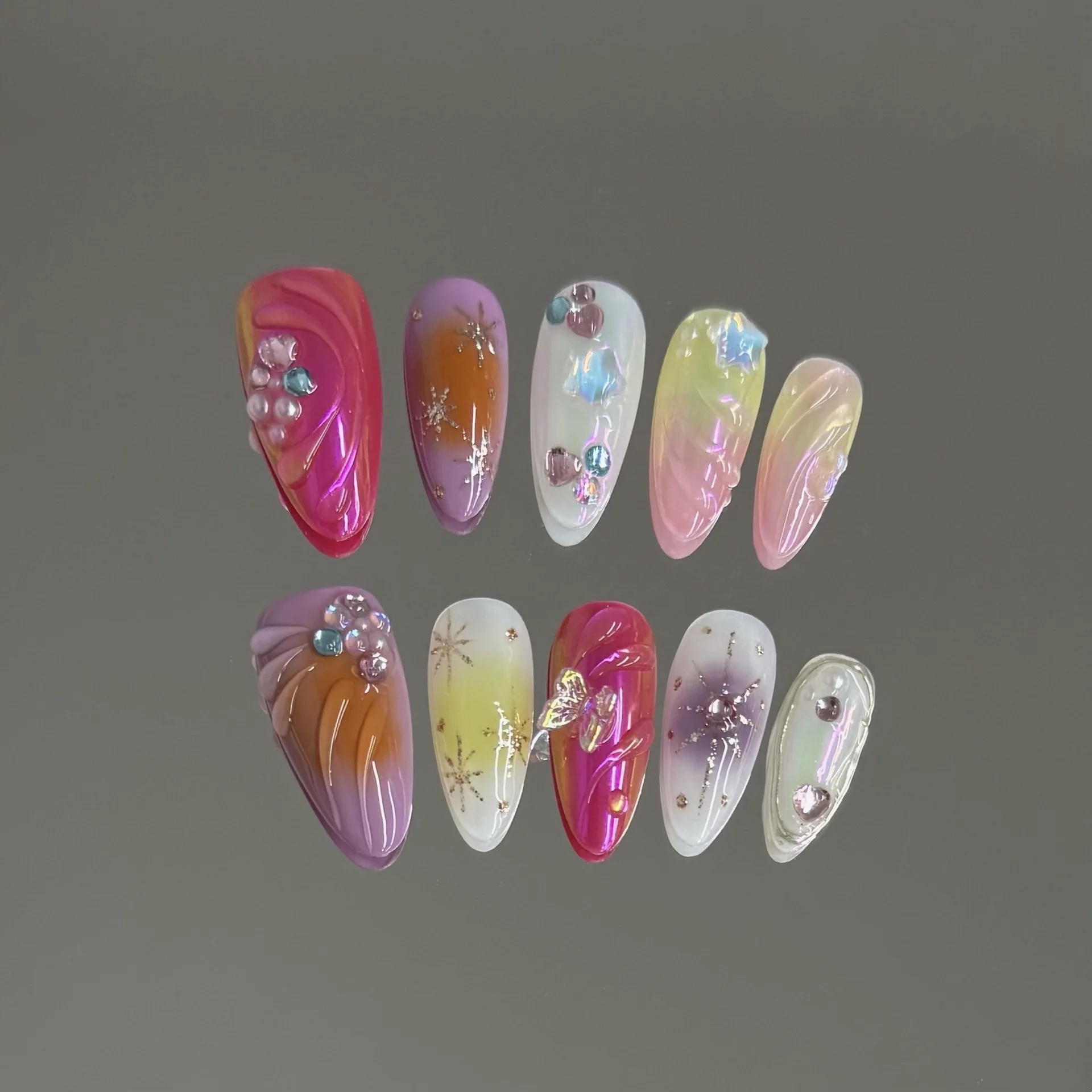 10pcs French Almond Handmade Press on Nails Spicy Girls Fake Nails False Nails Artificial Nail Wearable Nail 네일팁 Накладные Ногти