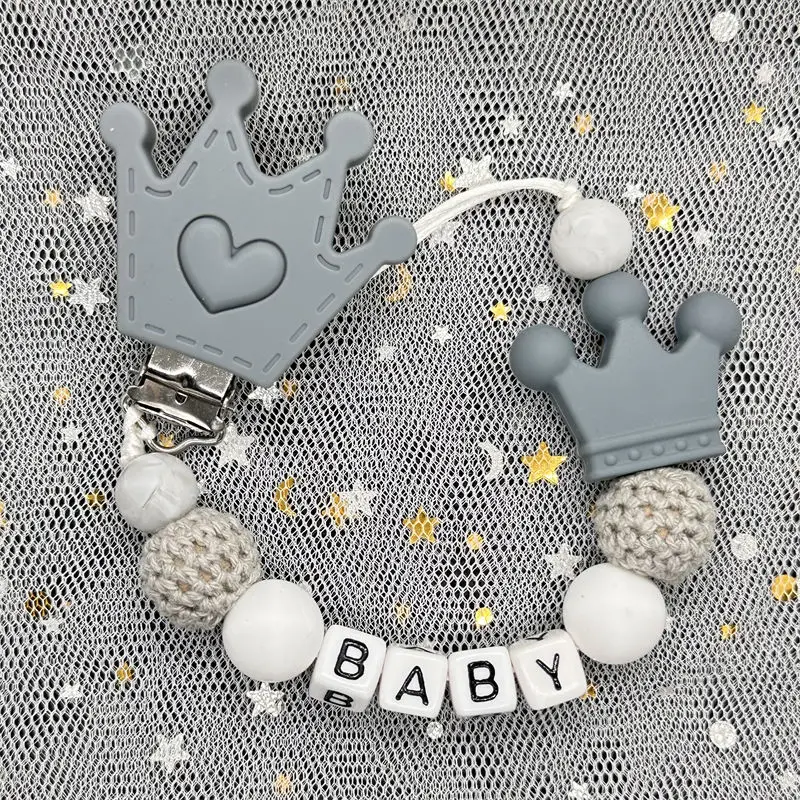 Baby DIY Pacifier Creative Rat Bow Clip Anti Drop Chain Silicone Bead Wooden Letter Pacifier Chain Baby Teething Toy Chew Gift