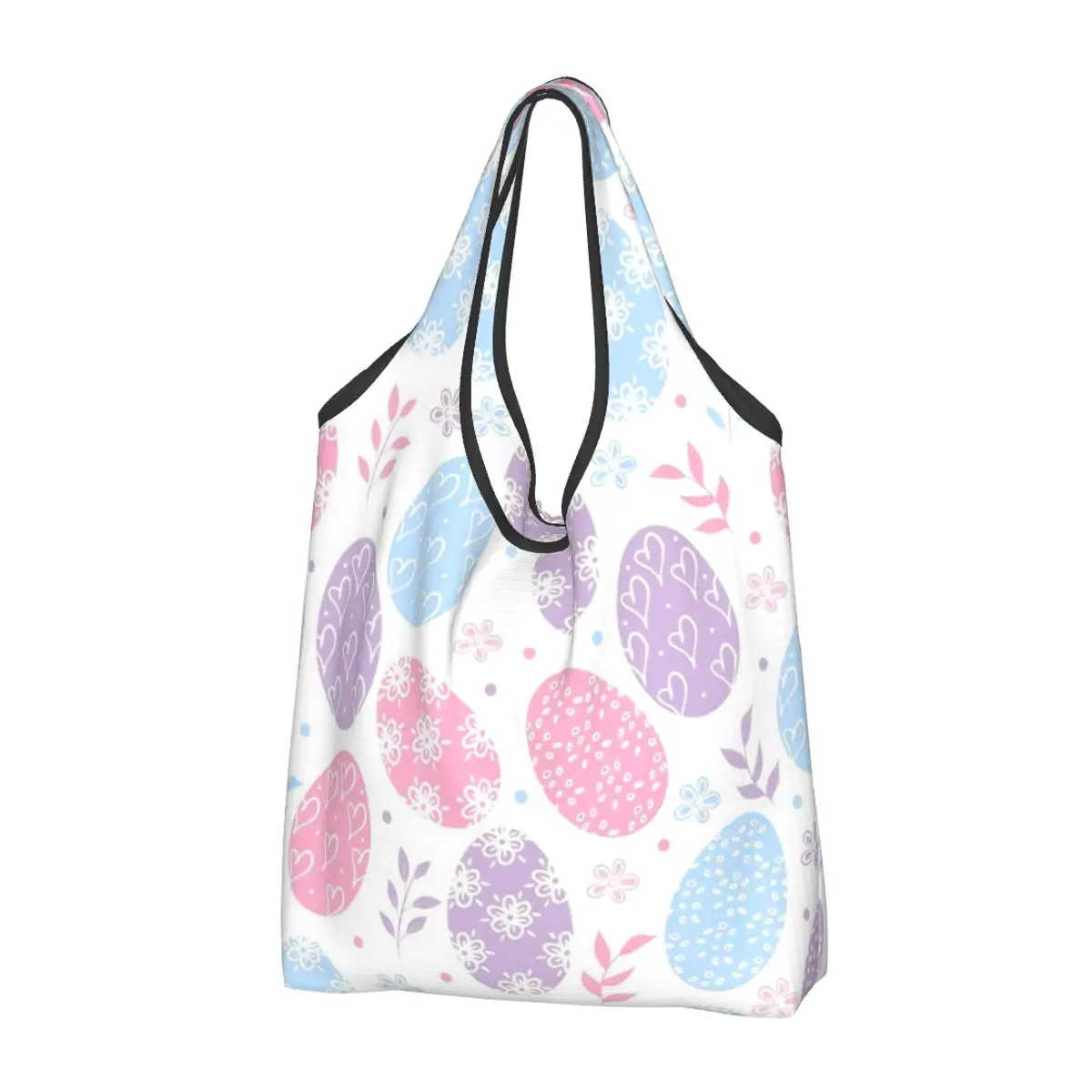 Reusable Happy Easter Eggs Grocery Bags Foldable Machine Washable Shopping Bag Large Eco Storage Bag Lightweight