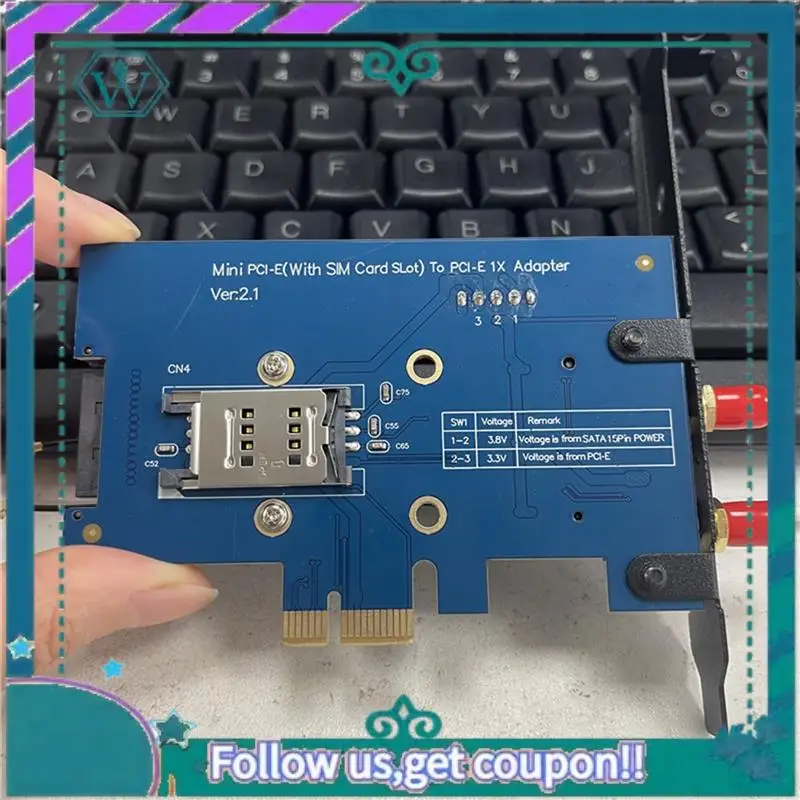Verbessertes WLAN-Modul Mini PCI-E Express zu PCI-E 1X Adapterkarte 3G/4G zu PCI-E Development Board 2 Antennen