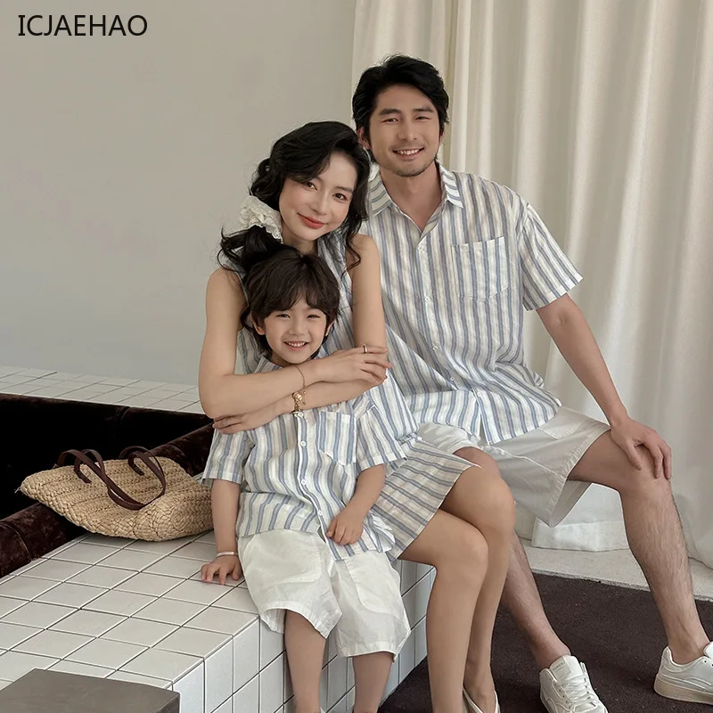 2025 Matching Striped Tank Tops And Dresses Family Cotton Outfit Collection For Summer Time Comfortable Set For Boys And Girls