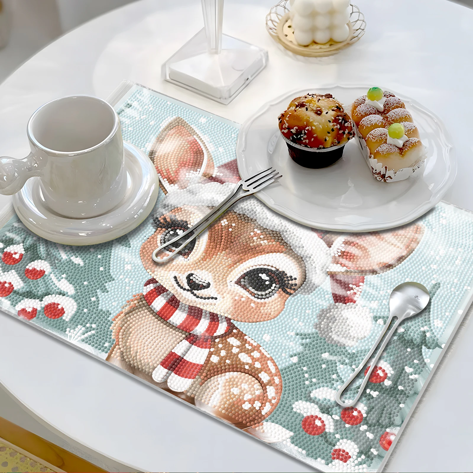 Diamond Painted Christmas Puppy Pattern Placemat, Diy Mosaic Embroidery Stitching Kit, Cute Home And Restaurant Plate Mat Gift